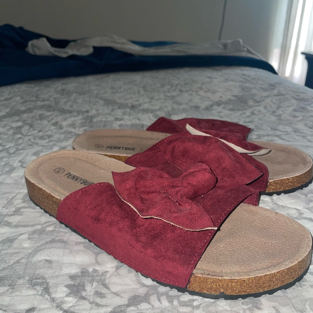 PAPRIKA RED FAUX SUADE SLIDES - Picture 3 of 4